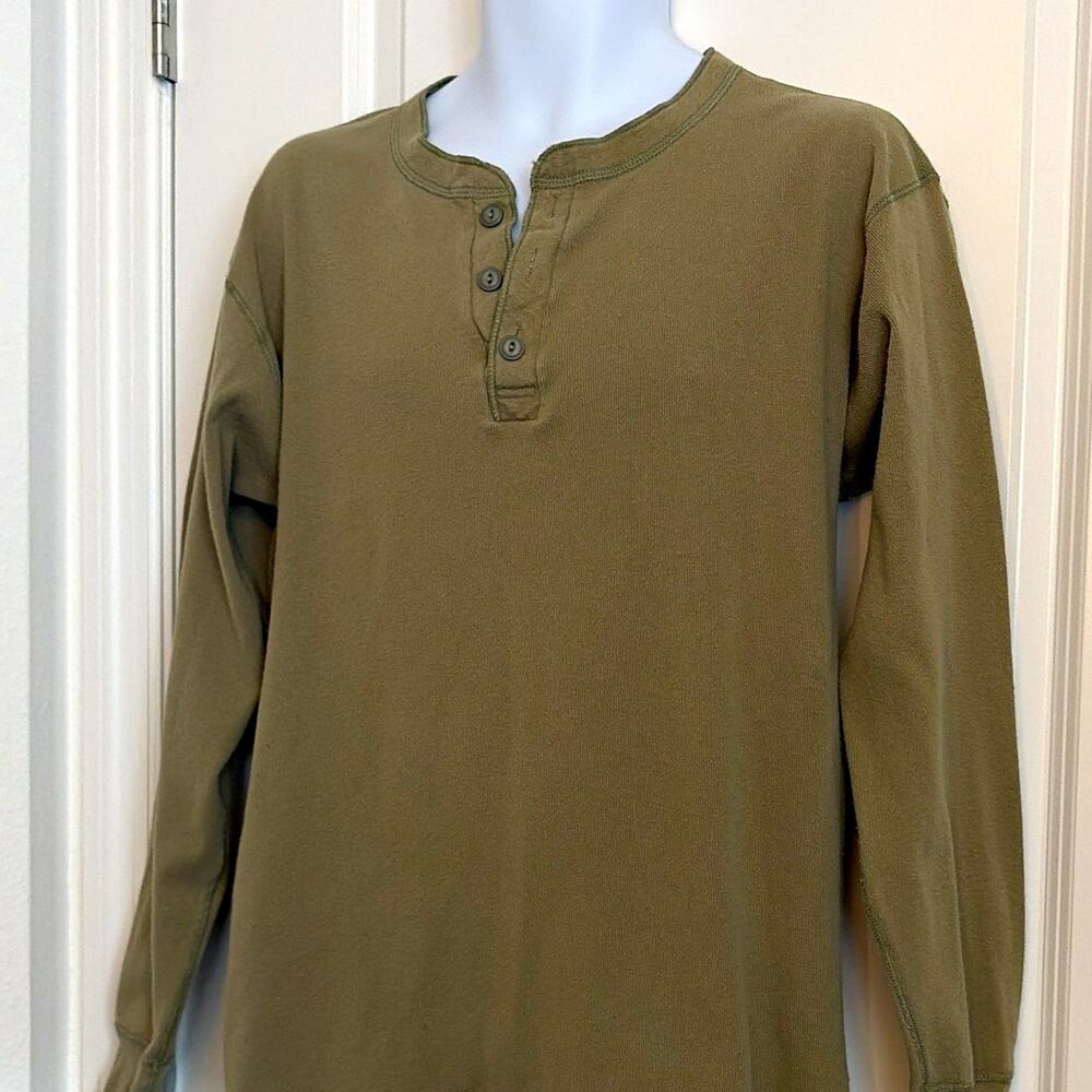 Vtg GAP Mens Green Henley made in USA Cotton Knit Button XL flaw see pic
